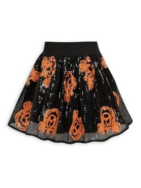 Disney Not So Spooky Mickey Mouse Black Sequin Halloween Skirt Girls Size 4